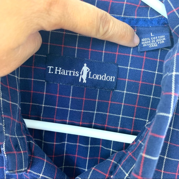 T Harris London Men’s Shirt Plaid buttons Sz L - Picture 7 of 8